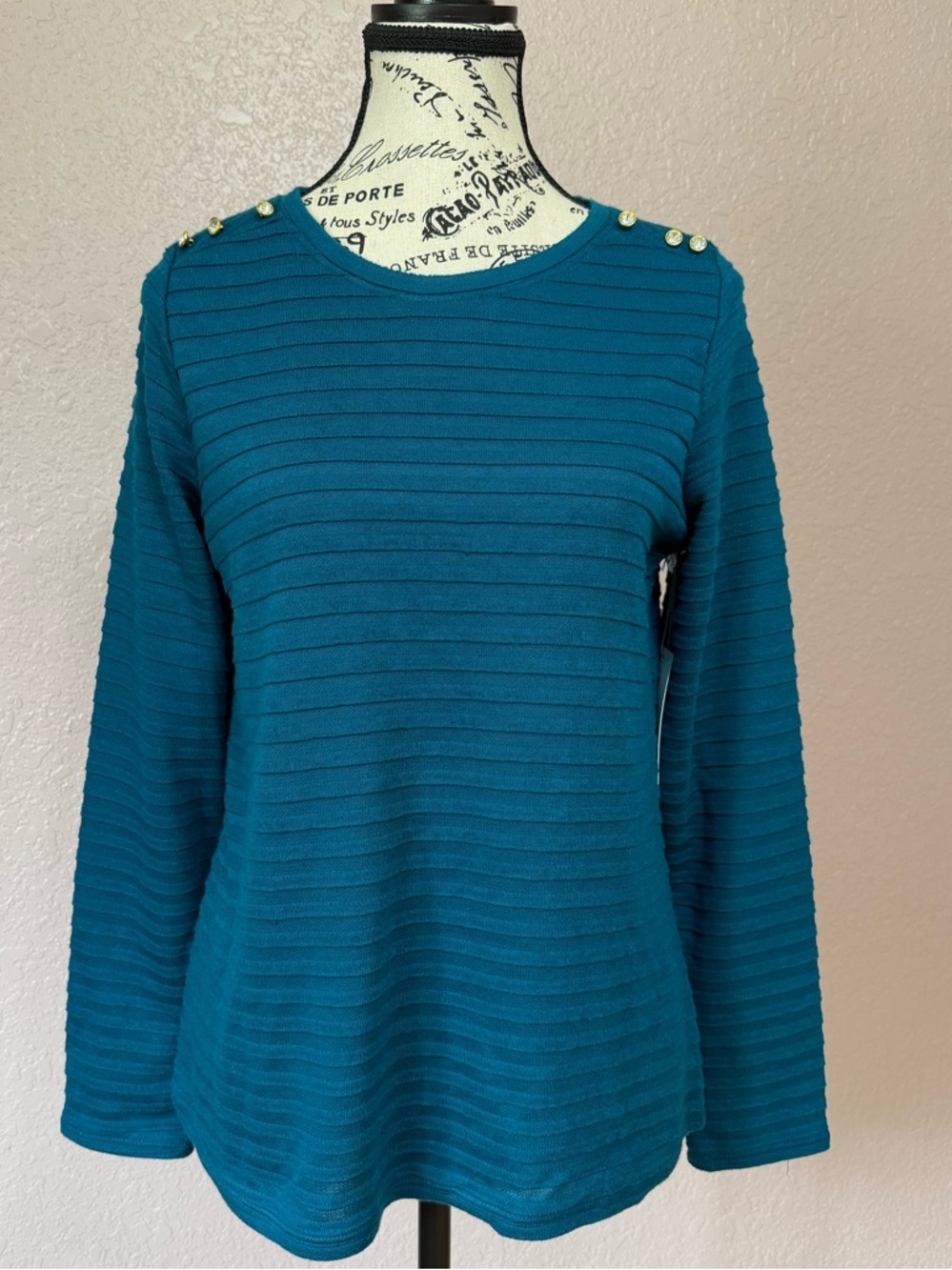 Liz Claiborne Teal Ribbed Sweater - Picture 2 of 7